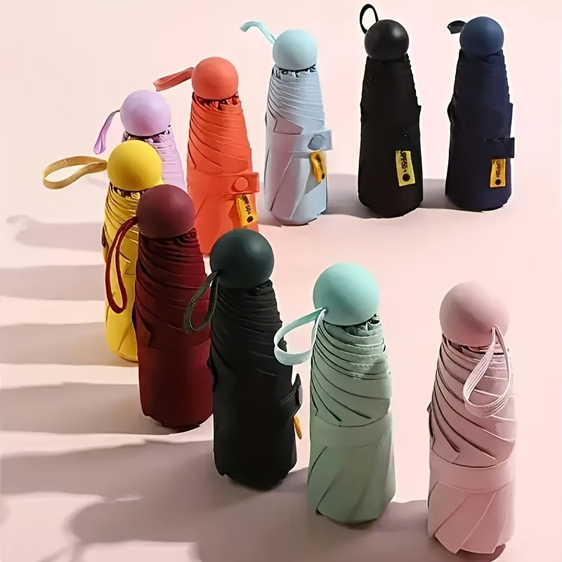 Women's Compact 5-Fold Umbrella Sun-Resistant Fabric 6-Rib Manual Open Plastic Handle