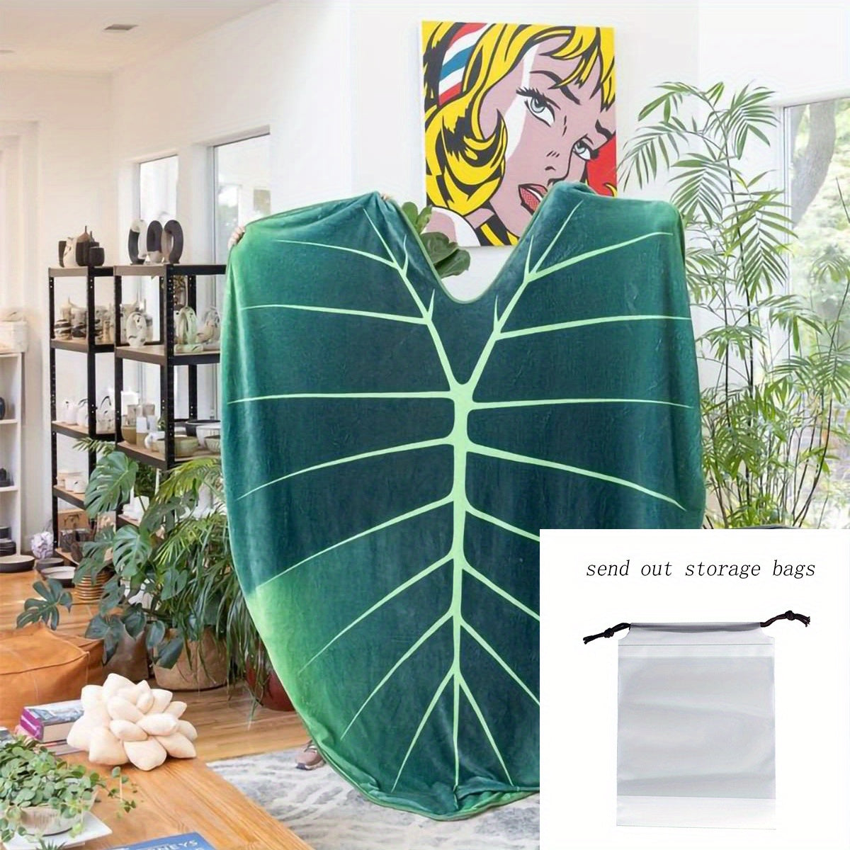 Green Leaf Shaped Blanket Cozy Throw for Couch Bed Sofa Travel