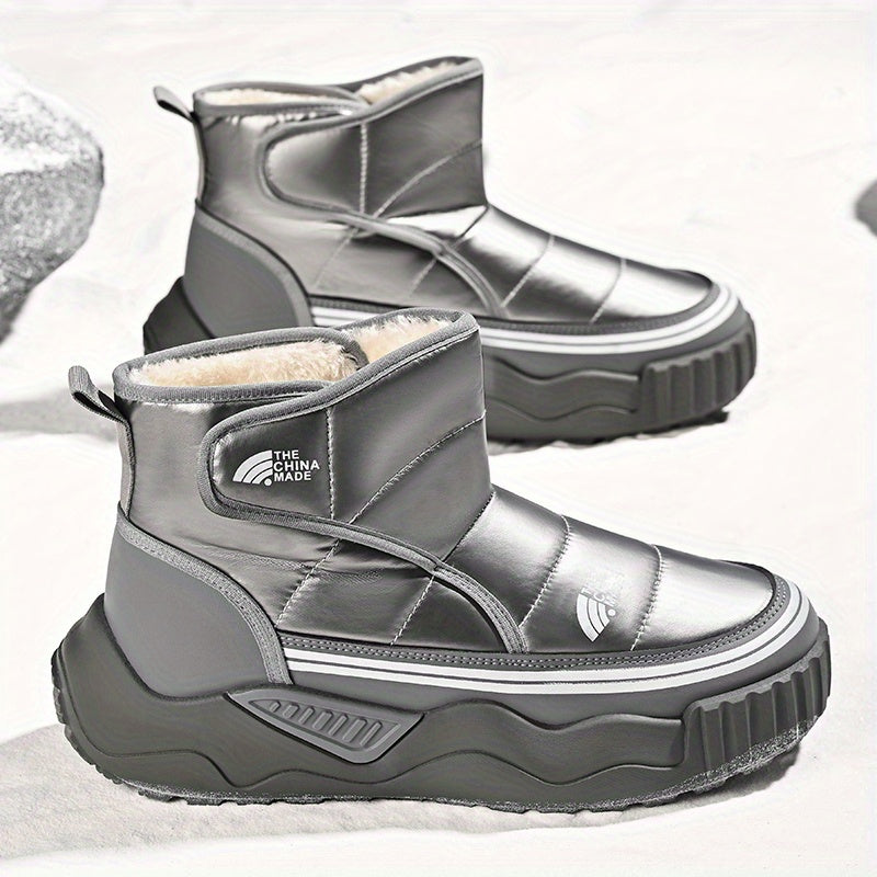 Women's Snow Boots Slip-On All-Season Warm Waterproof Black Gray Low Heel