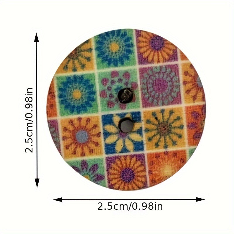 Vintage-Style Painted Wooden Buttons with 2 Holes for Crafting and Sewing
