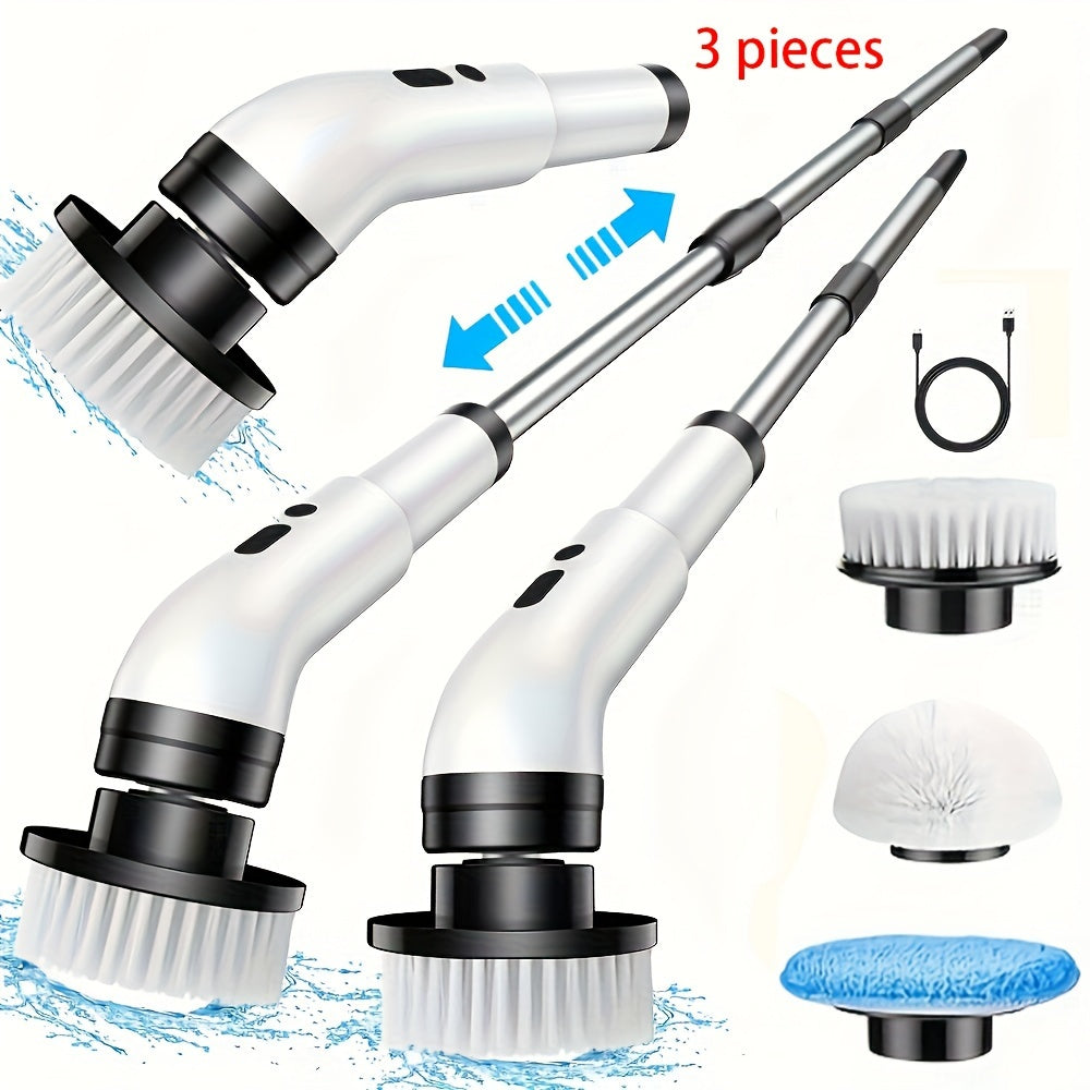 Electric Cordless Rotating Cleaning Brush with 3 Speeds and Replaceable Heads for Tiles Bathtubs and Sinks