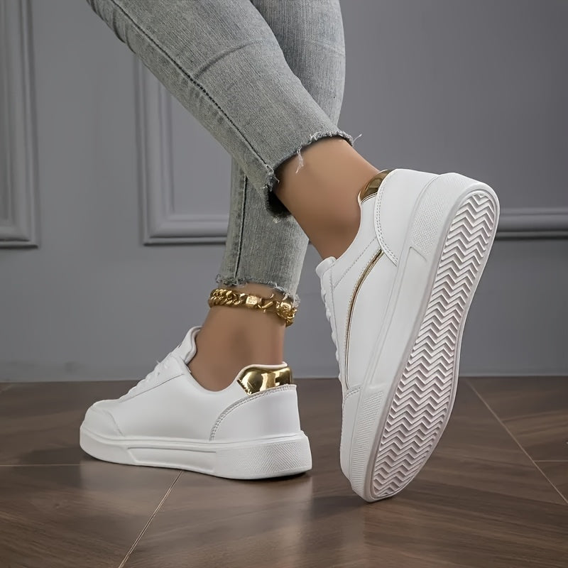 Women White Casual Sneakers Lightweight Lace-Up All-Season Athletic Shoes