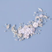 Diadema de perlas falsas y cristales inspirada en hojas para accesorios de cabello de novia