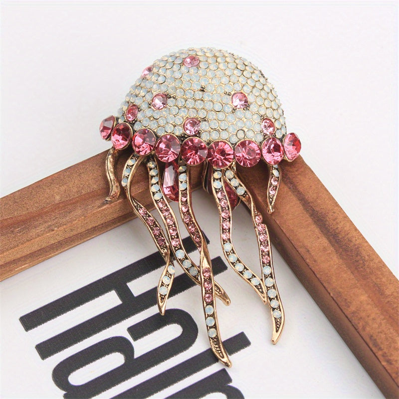 Luxury Jellyfish Brooch Pin Enamel Rhinestones Animal-Shaped Jewelry for Winter Sweaters