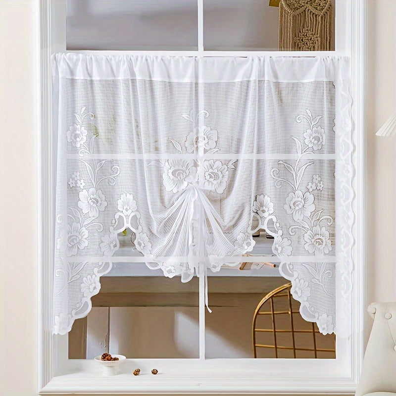 Floral Lace Sheer Curtain with Rod Pocket for Living Room and Bedroom Decor