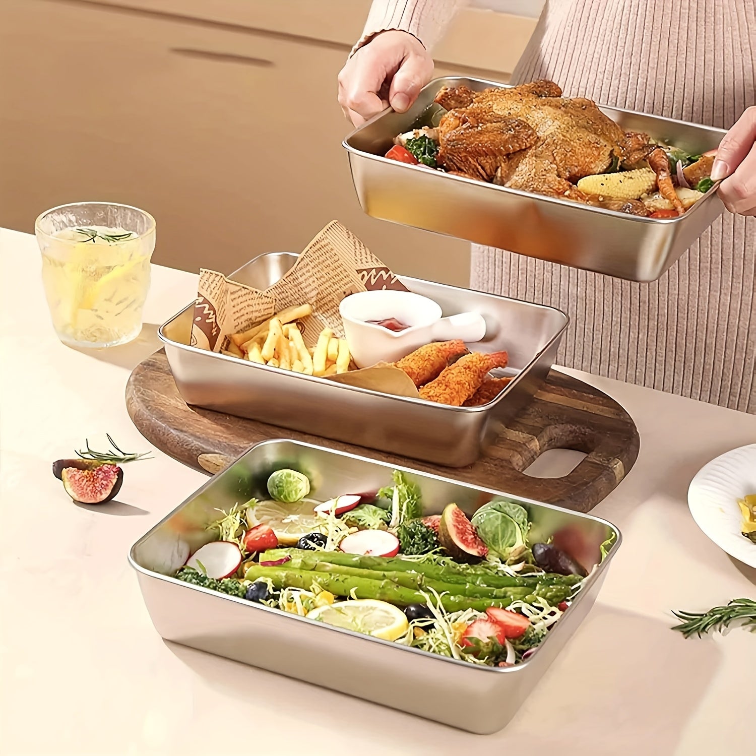 Stainless Steel Baking Pan with Lid for Household Kitchen Cooking and Baking