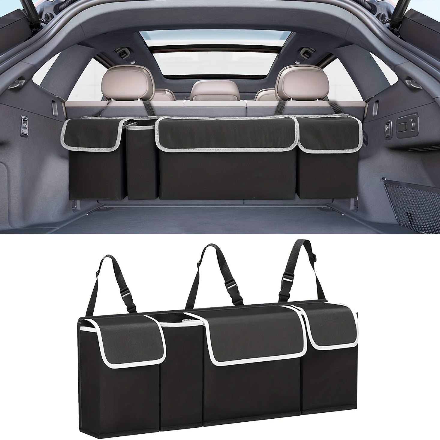 Car Trunk Storage Bag Waterproof Oxford with 4 Pockets Foldable Organizer