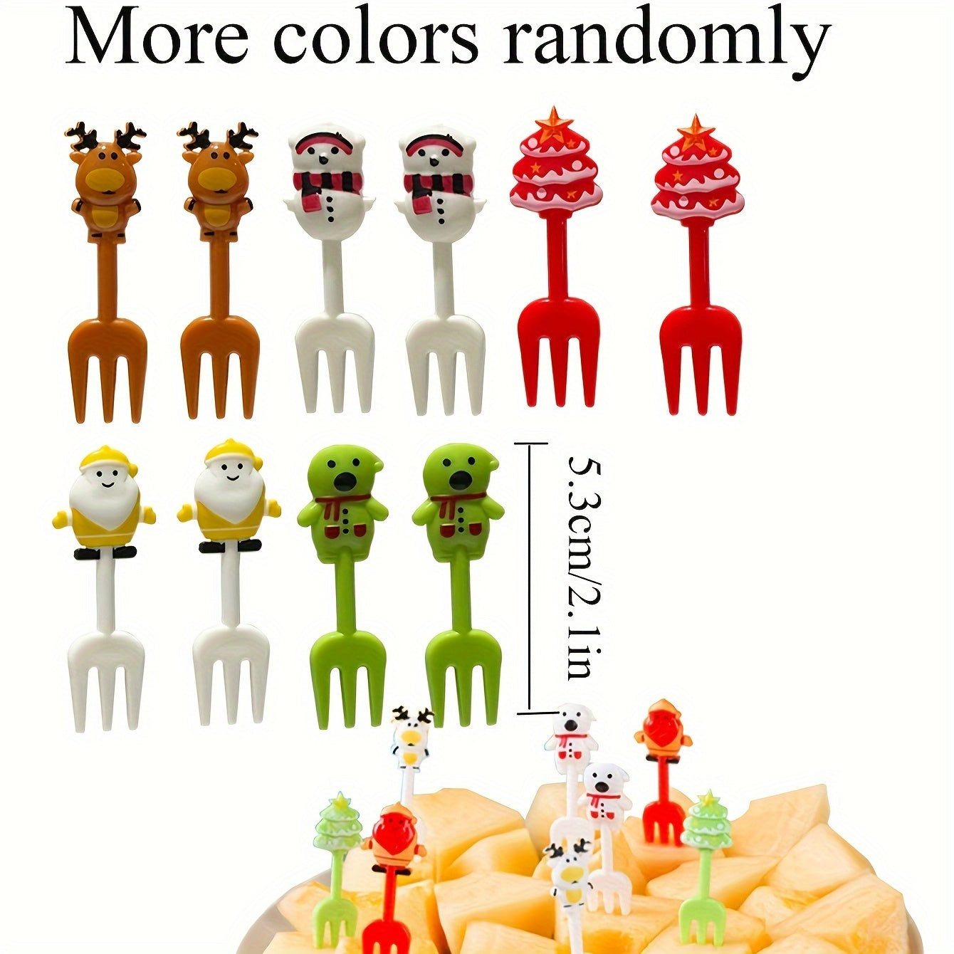 10-Piece Christmas Cartoon Fruit Fork Set for Kids with Animal Designs for Bento Lunch and Holiday Parties