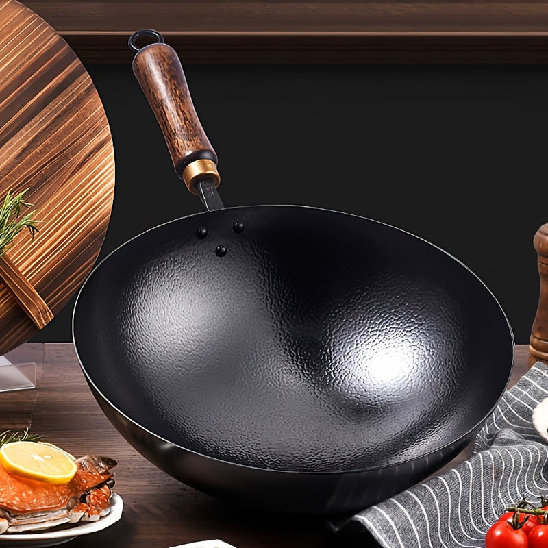 Durable 32cm Cast Iron Skillet Non-Stick Round Bottom Wok for Gas and Induction