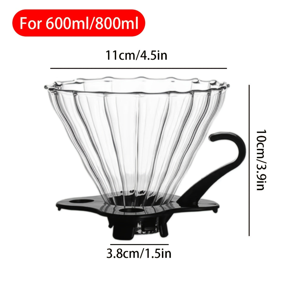 Glass Pour Over Coffee Dripper with Handle, Reusable Cone Filter for Home Office Travel