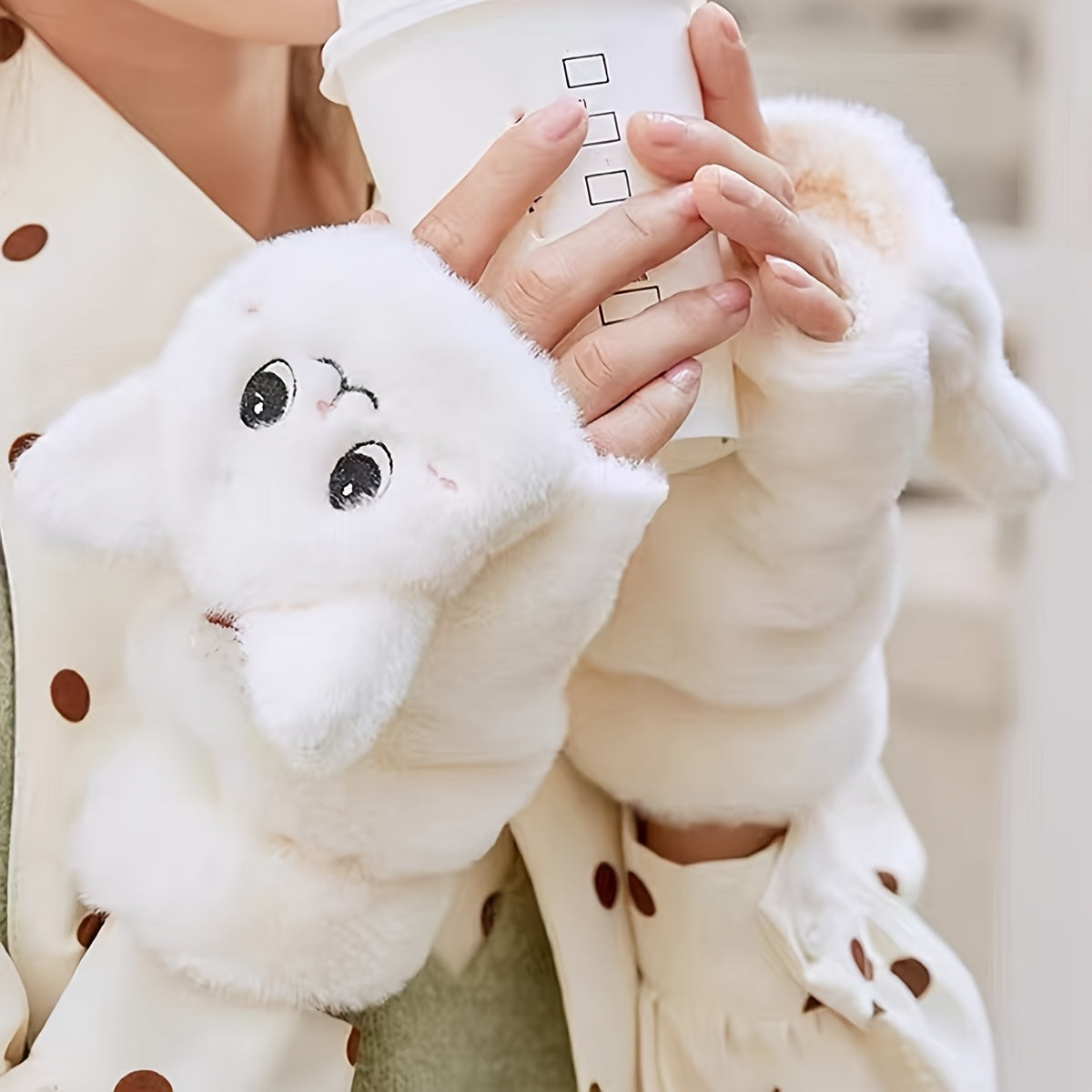 Women's Animal Cartoon Winter Mittens with Flip Tops Plush Warm Casual