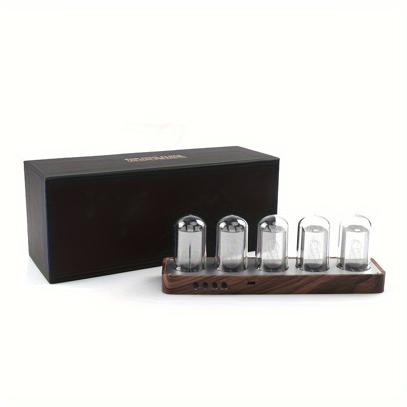 Digital Nixie Tube Clock with Wi-Fi Calibration Alarm and RGB Display in Walnut Finish