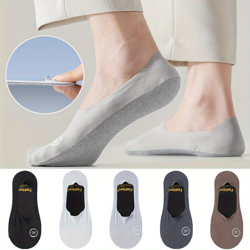 Men's Summer Breathable Mesh Boat Socks Pack of 5 Non-Slip Casual Sports Nylon Spandex