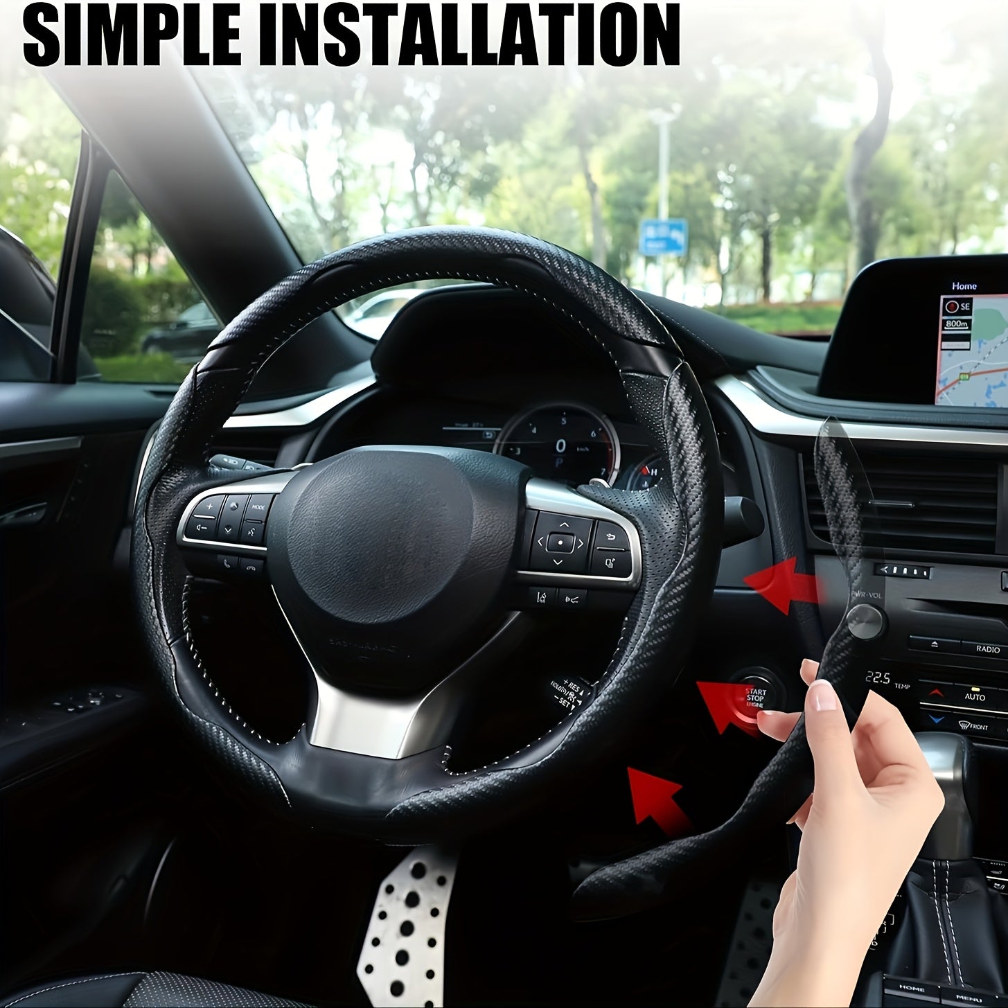 Car Steering Wheel Cover Set Carbon Fiber Matte Anti-Slip Universal 15.16 Inch