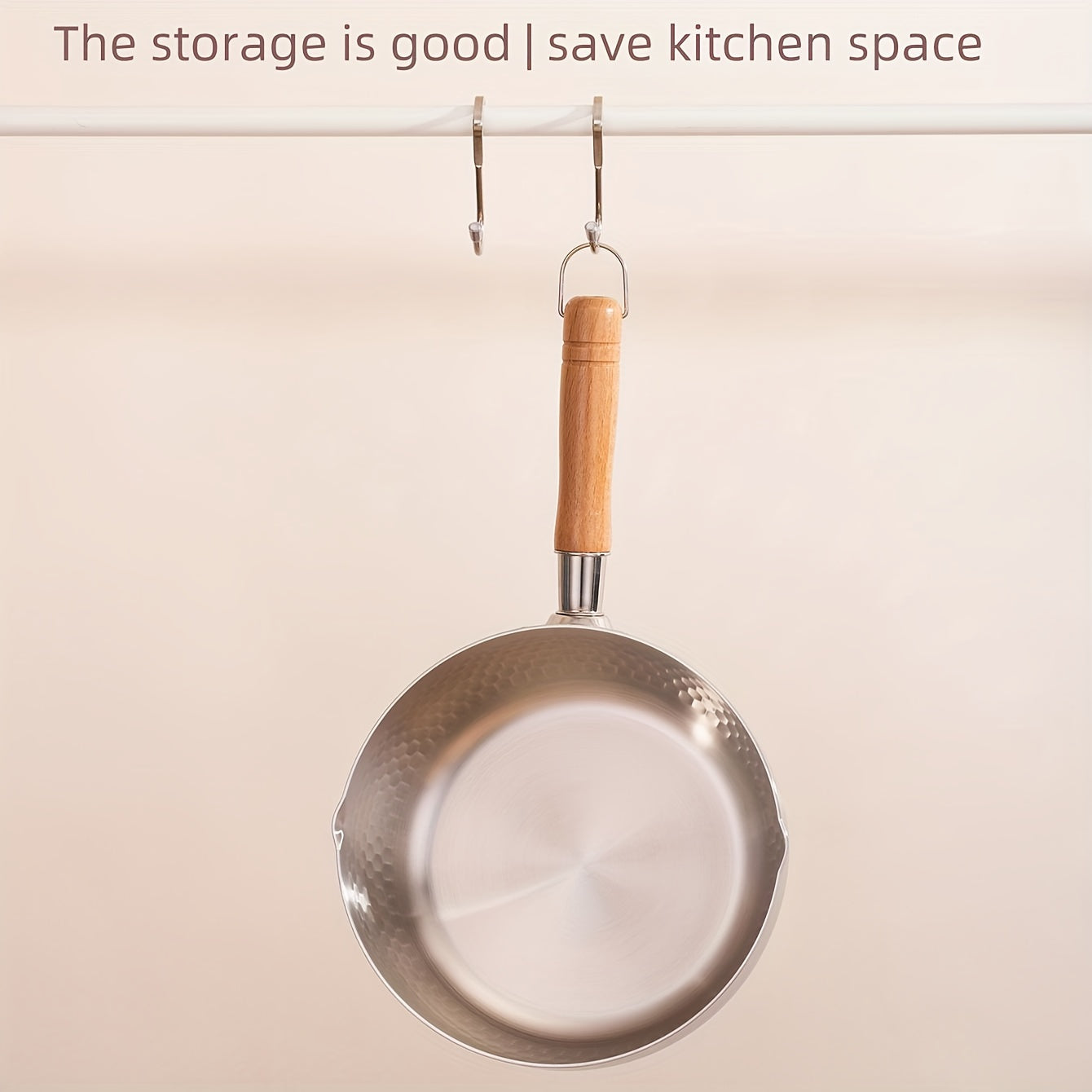 Small Stainless Steel Soup Pot 304 Brushed Finish Induction Compatible Wooden Handle