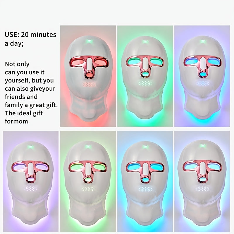 Dispositivo de cuidado facial con LED de 7 colores para mujer, recargable, pantalla táctil, portátil, regalo