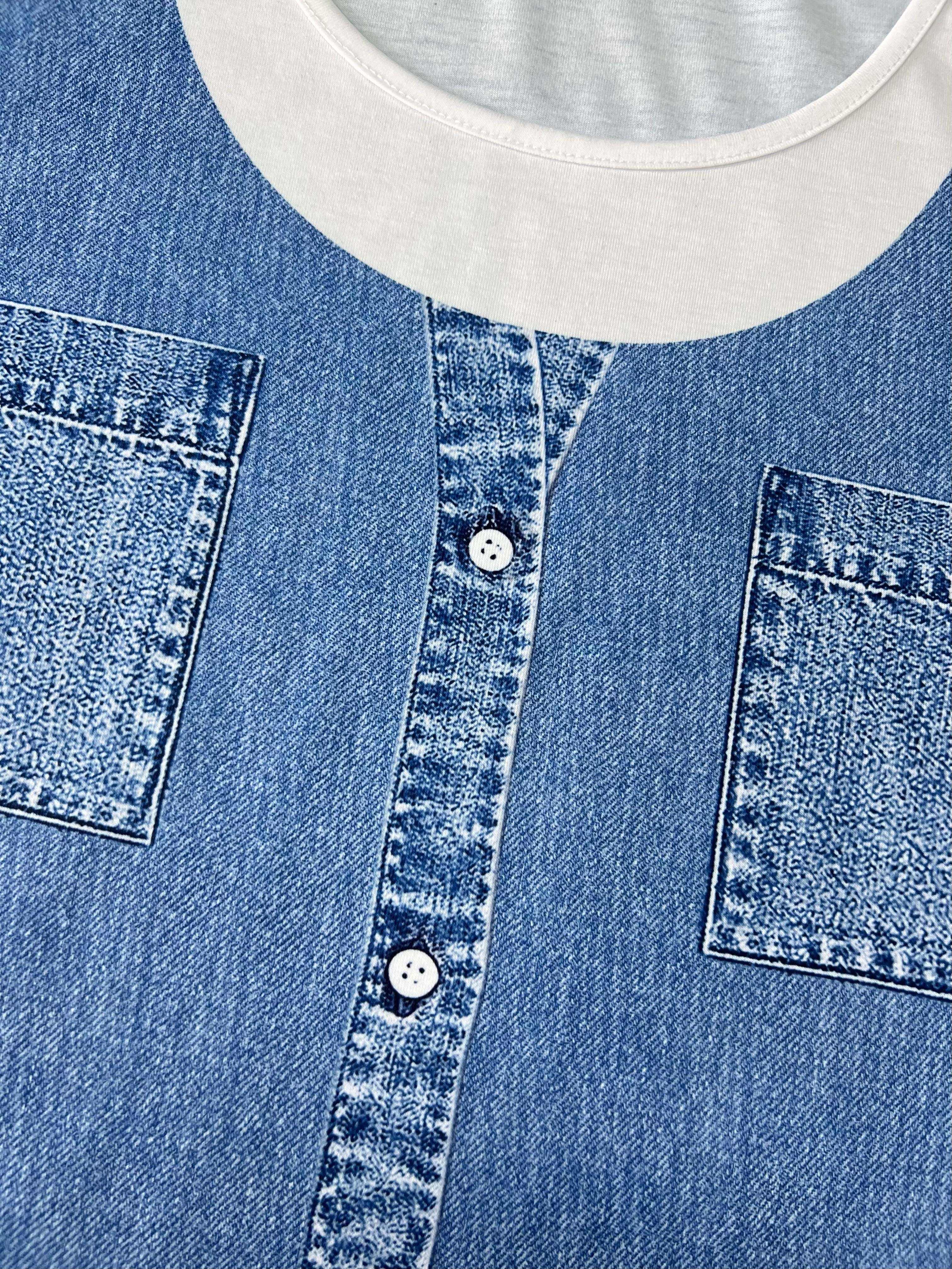 Women's Plus Size Floral Denim Print Tank Dress Polyester Casual Fit and Flare