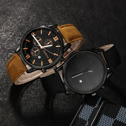 Set of 2 Men's Fashion Quartz Watches Alloy Case PU Leather Band Non-Waterproof Analog Shock-Resistant
