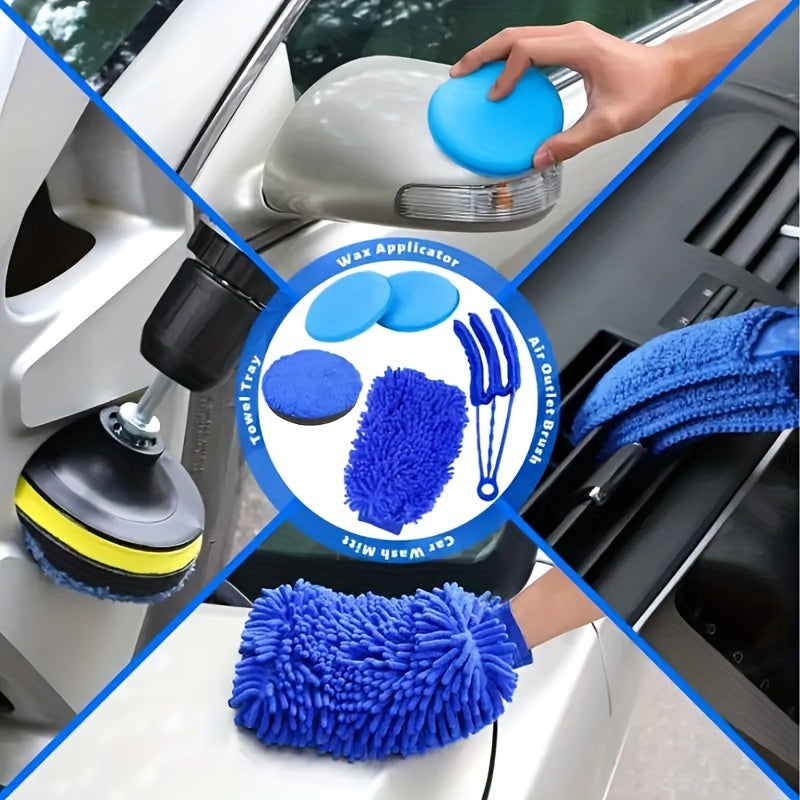 Car Detailing Brush Set With Wheel, Air Vent, Buffing Pads, Washing Mitts