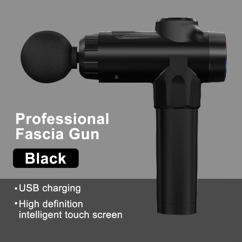 USB Rechargeable Fascia Gun with Touch Display 99 Levels Intensity 3 Massage Heads
