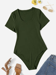 Women's Solid Color Short Sleeve Round Neck Bodysuit Large Size