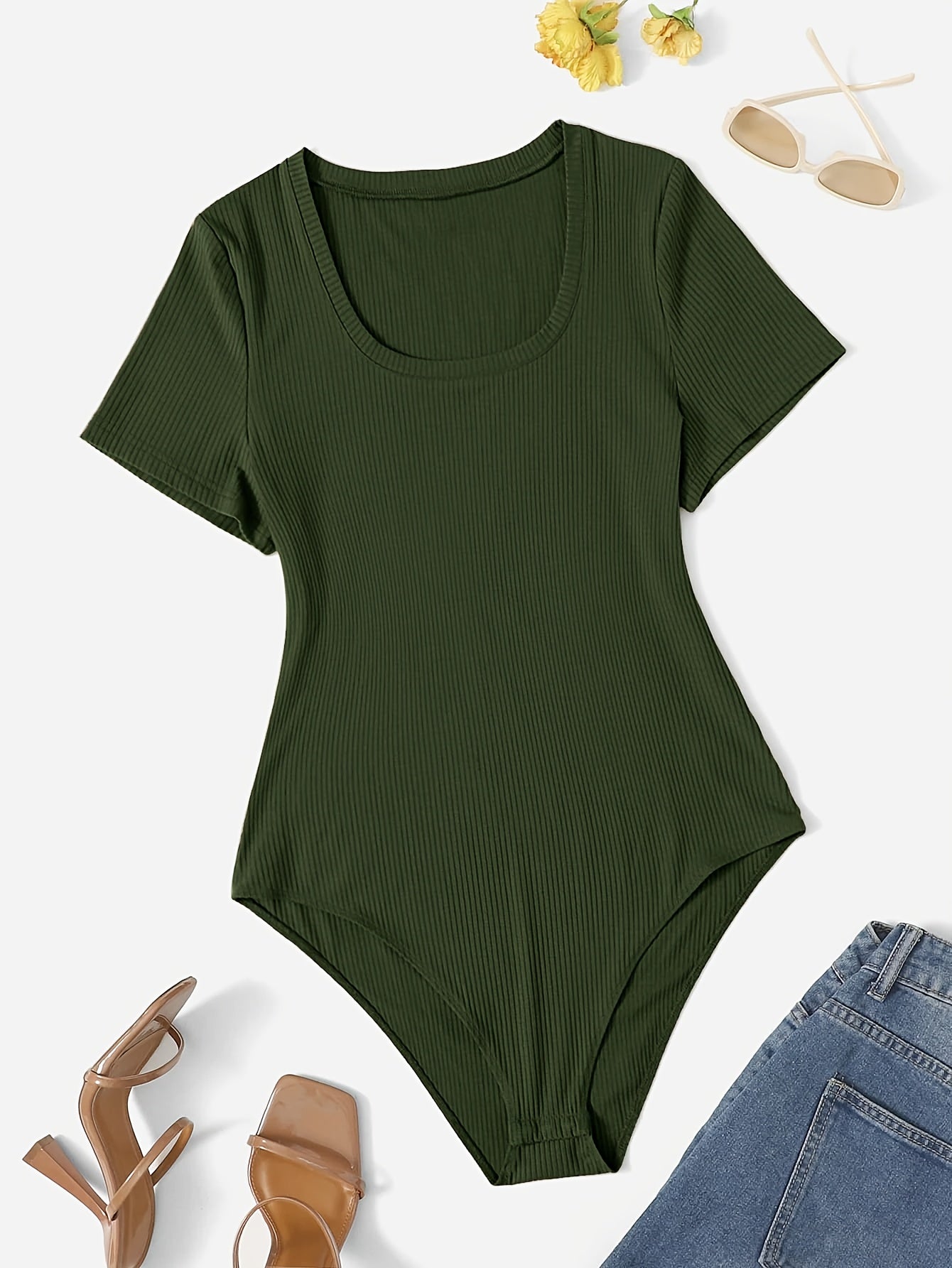 Women's Solid Color Short Sleeve Round Neck Bodysuit Large Size