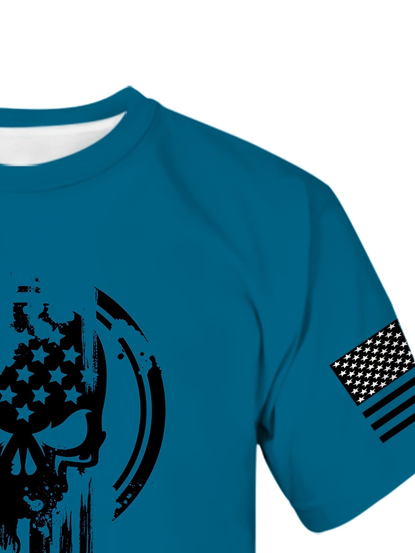 Мужская футболка с американским воином-черепом, военный принт, короткий рукав, полиэстер, трикотаж, повседневная летняя, увеличенный размер