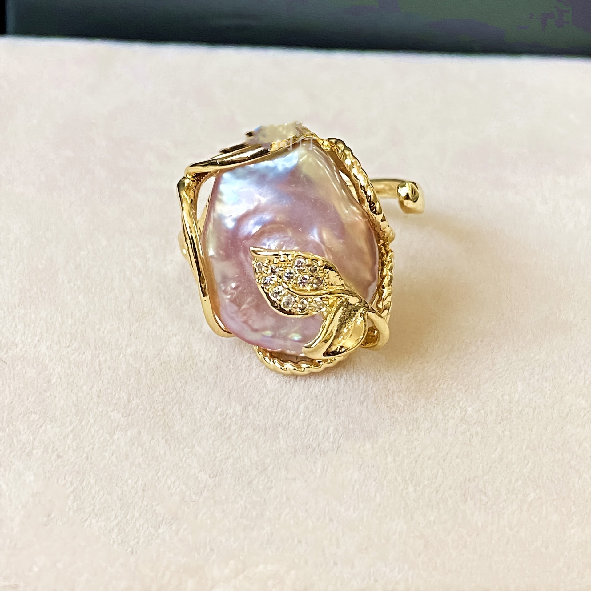 Handcrafted Freshwater Pearl Ring in 14K Gold Plating Baroque Engagement Jewelry