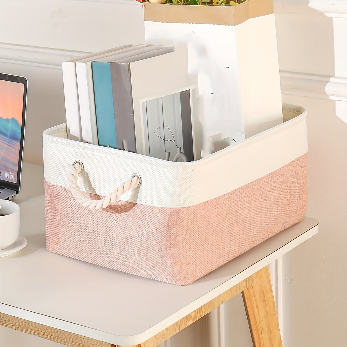 Foldable Home Storage Basket with Handle for Shelves and Wardrobes, Multi-Use