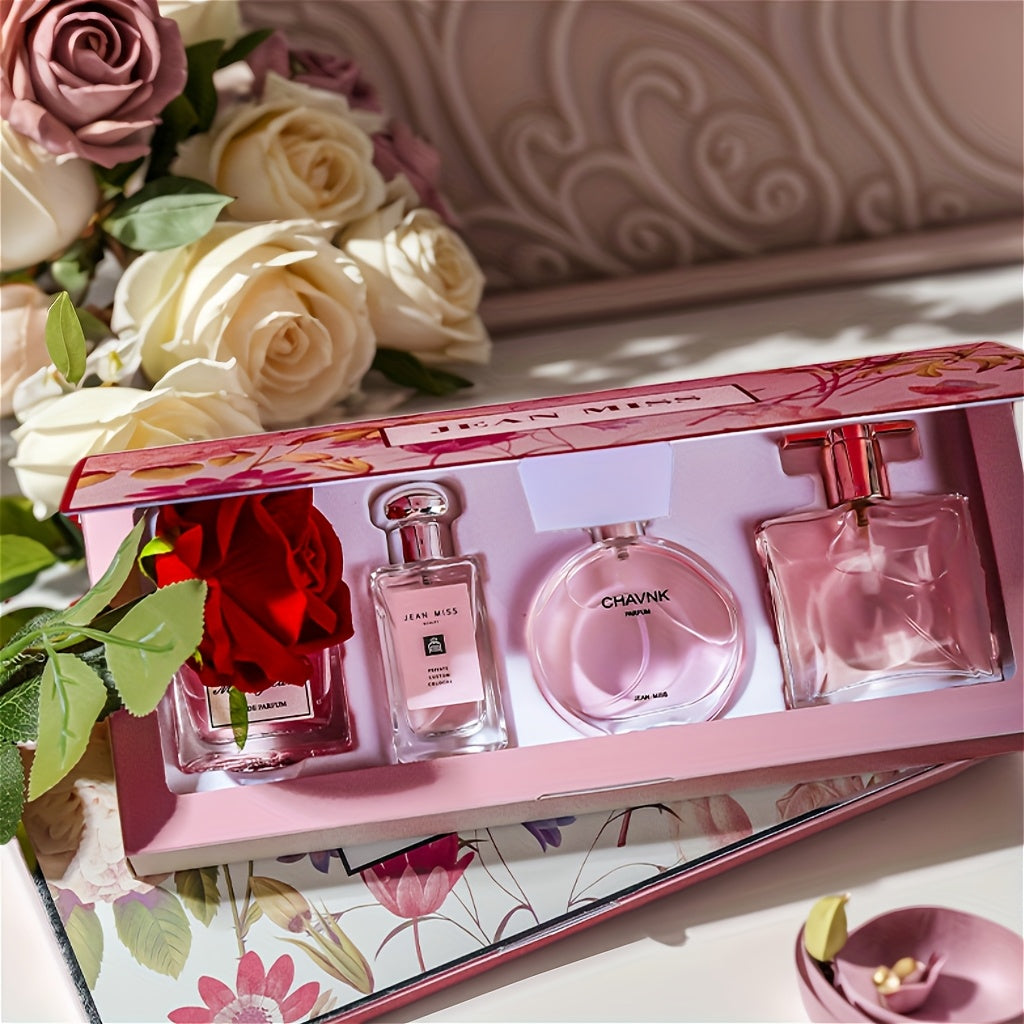 Women's Perfume Set with Floral Scent, Long-Lasting, Alcohol-Free, 4 Pieces