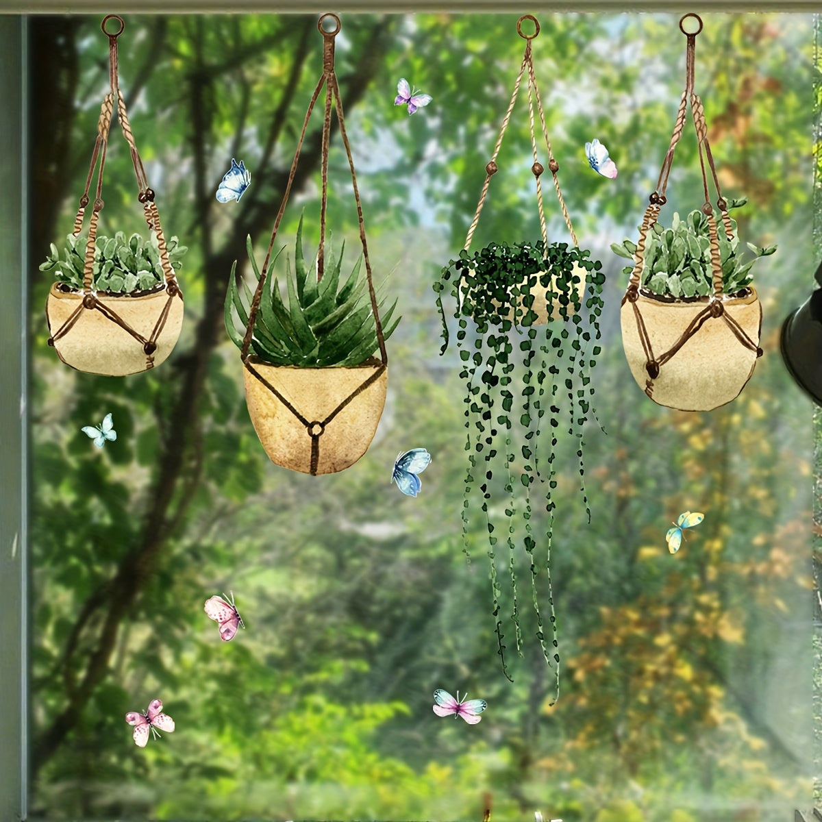 Contemporary Leaf Pattern PVC Static Cling Wall Decals Butterfly Plant Design