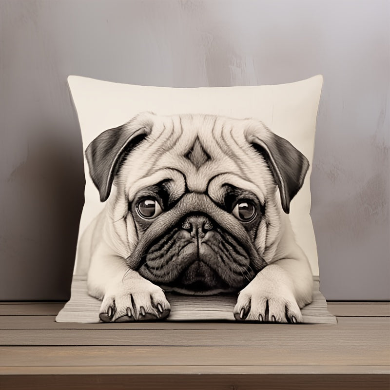 Double-Sided Pug Throw Pillow Cover 45cm Decorative Polyester Cushion Case for Living Room