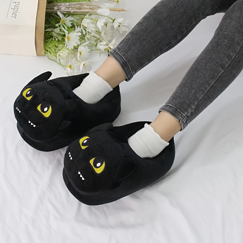 Ayollar uchun qulay qishki ichki poyabzal, yumshoq mato, uy ichidagi oyoq kiyimlari, qora mushuk dizayni