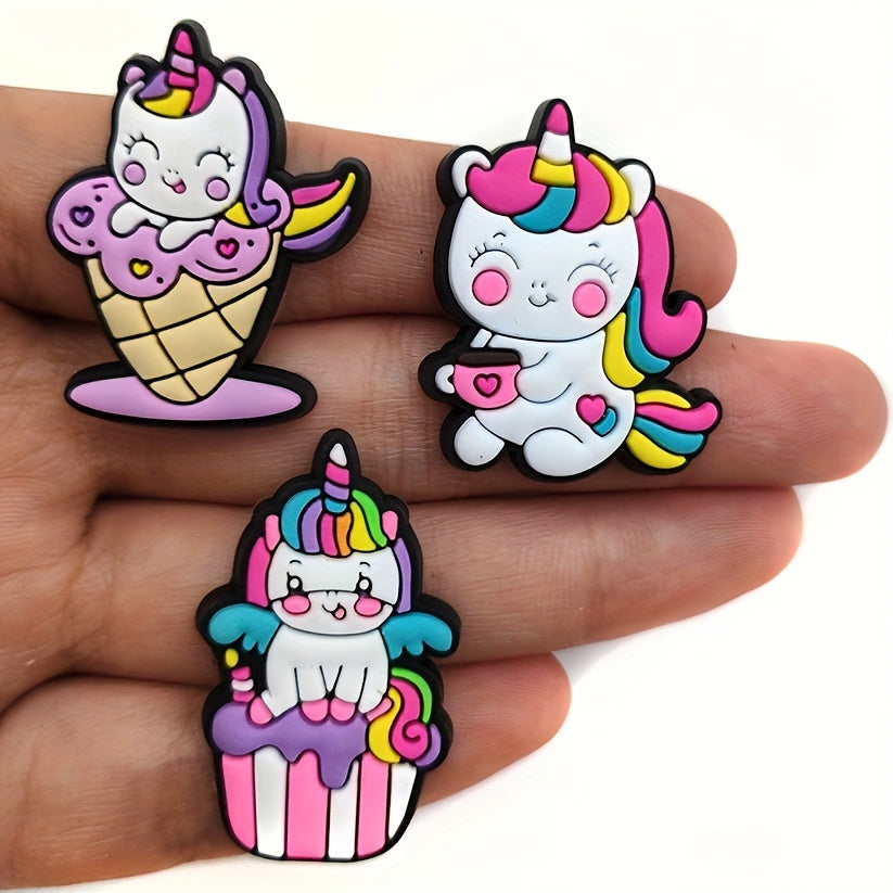 10Pcs Kids Unicorn Shoe Charms PVC Sandal Decorations Bright Colors