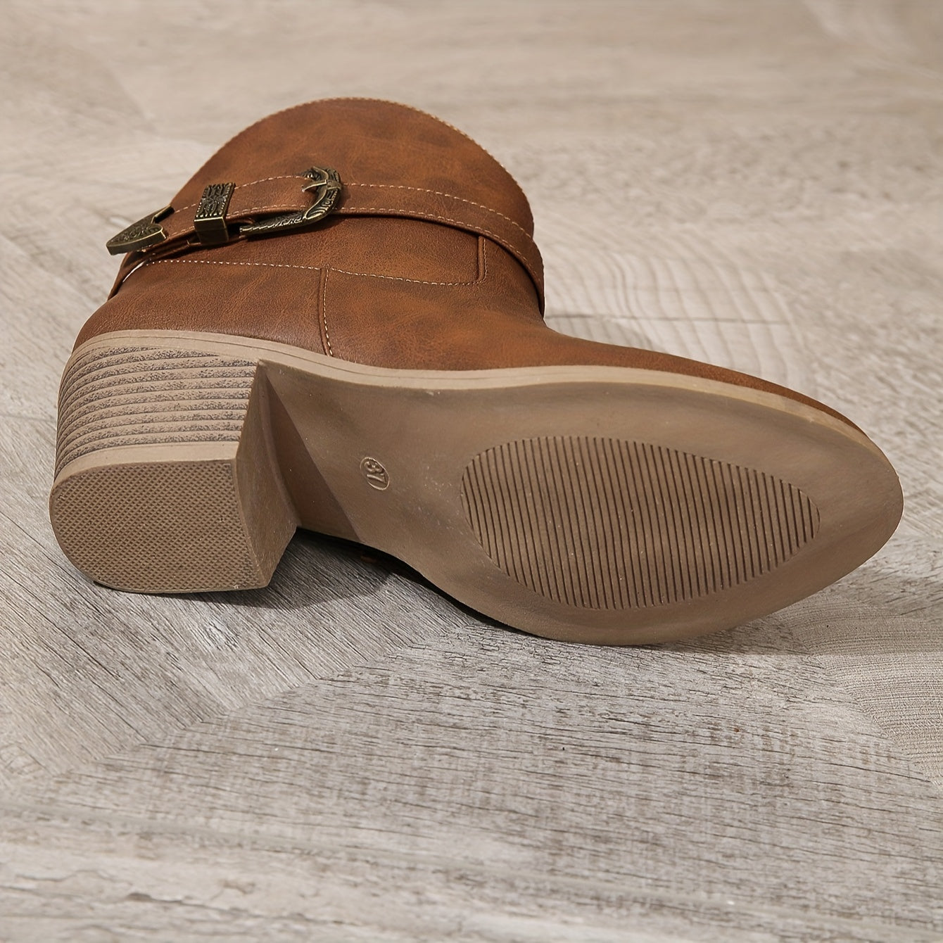 Women's Solid Color Ankle Boots With Zipper Buckle Chunky Heel