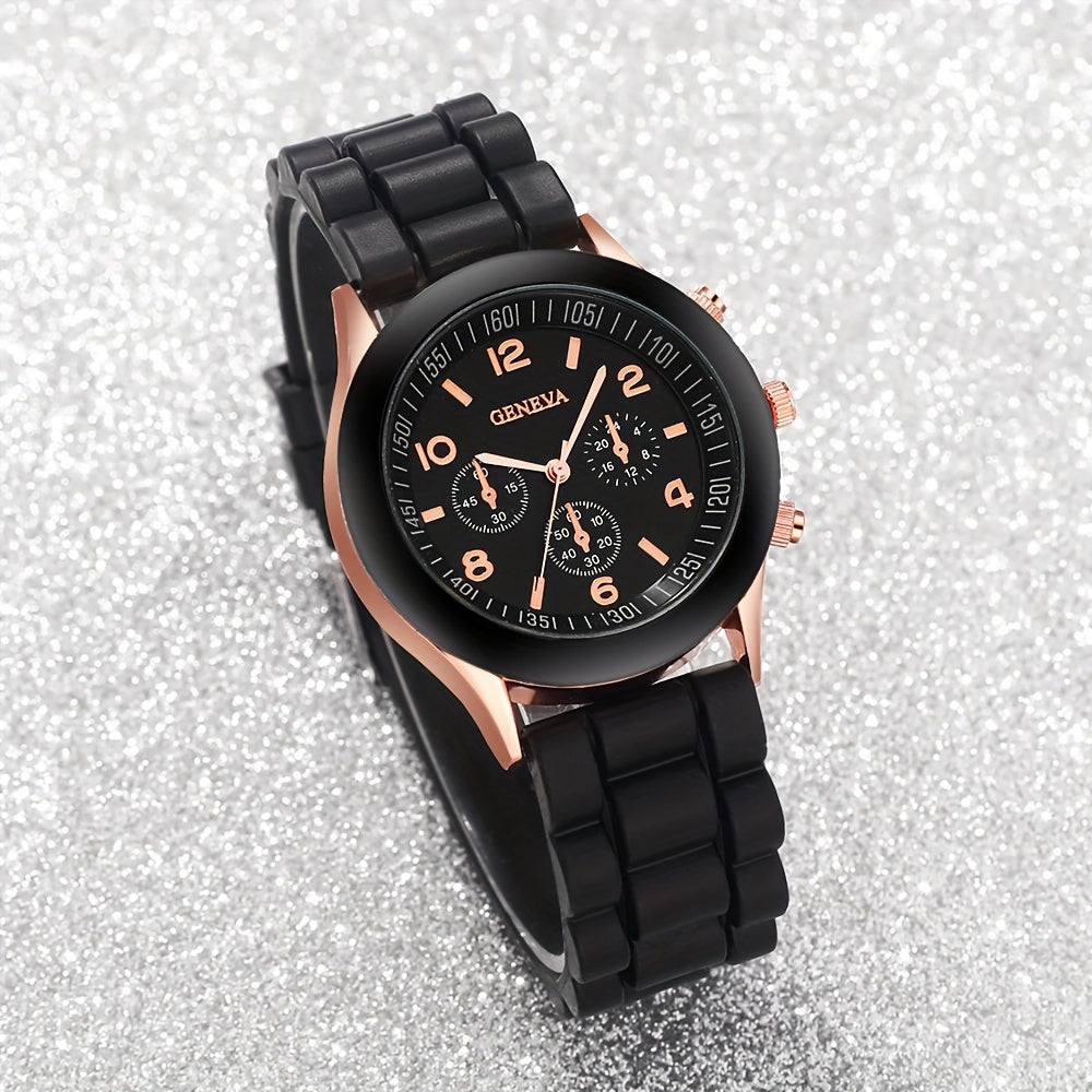 Set of 3 Unisex Casual Quartz Watches with Chronograph Digital Dial Silicone Strap