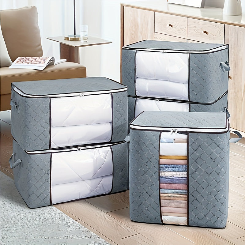 Bolsa de almacenamiento de tela con ventana transparente, asas, gran capacidad para ropa y ropa de cama