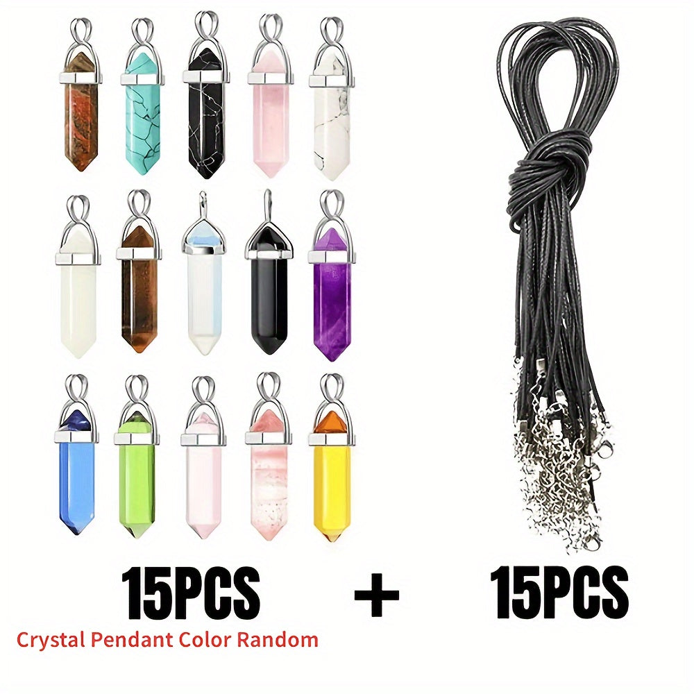 Set of 20 Crystal Healing Chakra Pendants with Black Leather Necklaces and Storage Bag