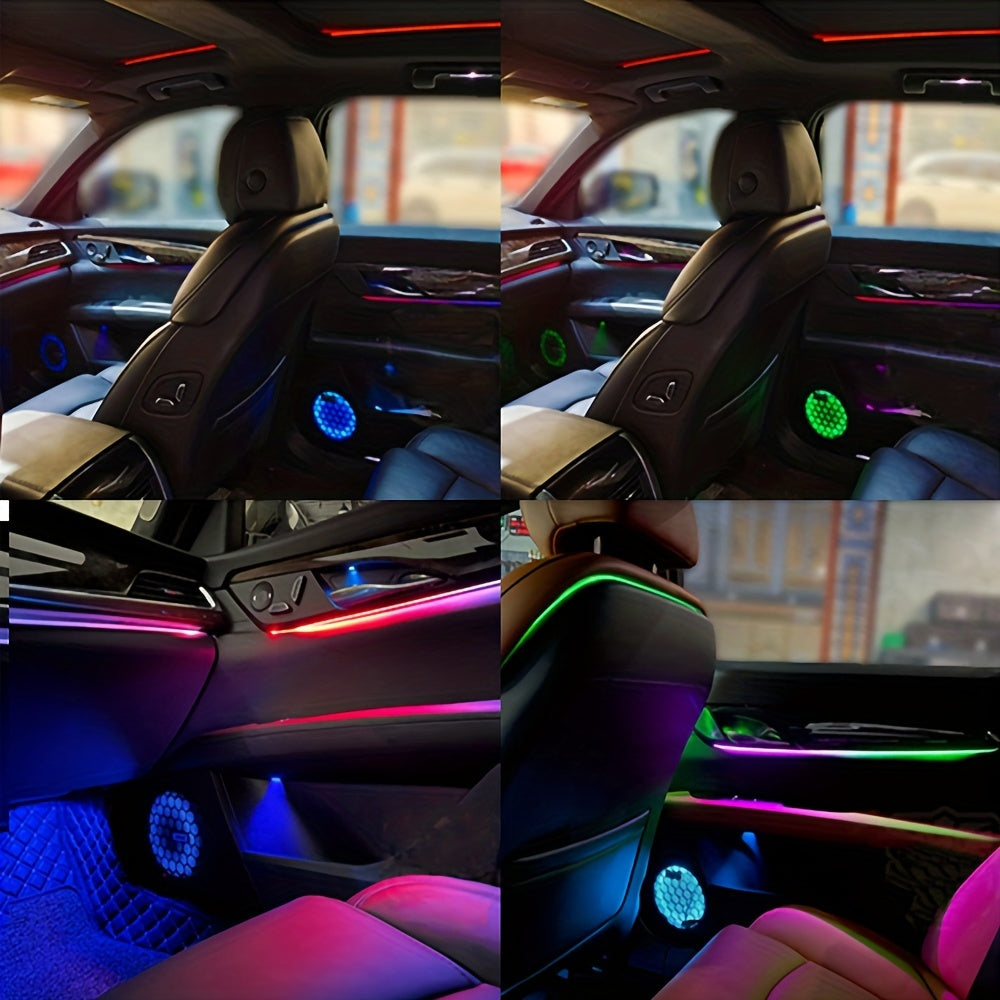 WRWD RGB Симфония LED Автомобильные атмосферные огни с управлением через приложение; Универсальное 12V внутреннее оформление, несколько режимов; Жесткая проводка, не водонепроницаемое, батарея не требуется.