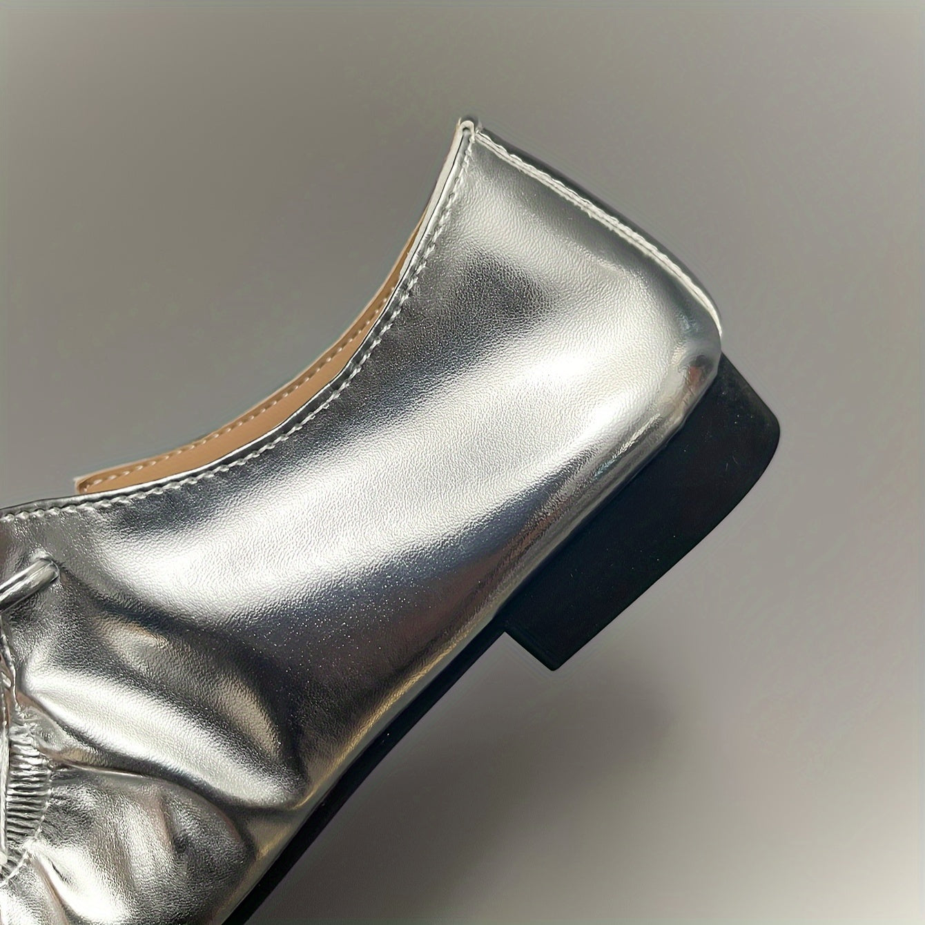 Women's Flat Shoes Vintage Square Toe Loafers Silver Gold