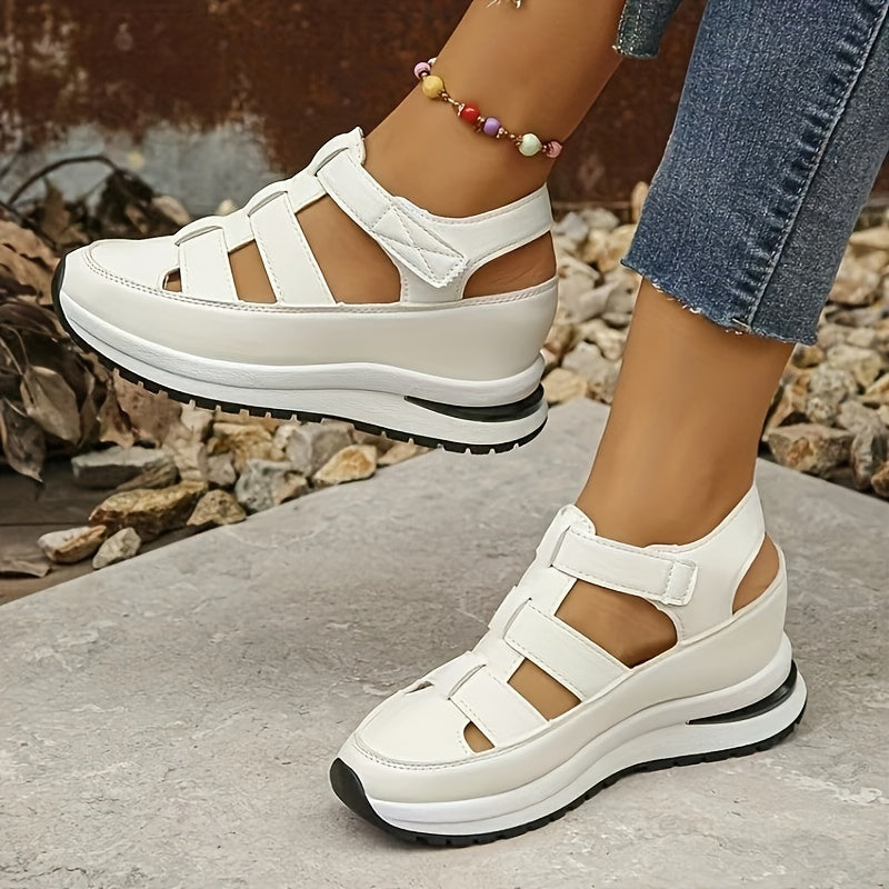 Women's Vegan Wedge Sneakers Casual Mid-Top Breathable Cut-Out Rubber Sole