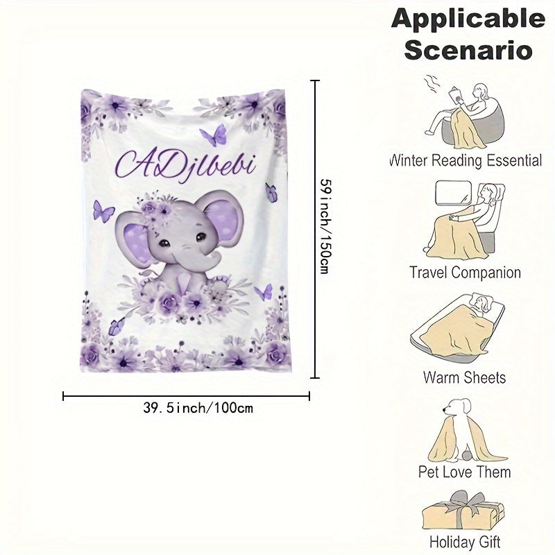 Cozy Flannel Throw Blanket with Custom Elephant Pattern Personalized Soft All-Season Gift