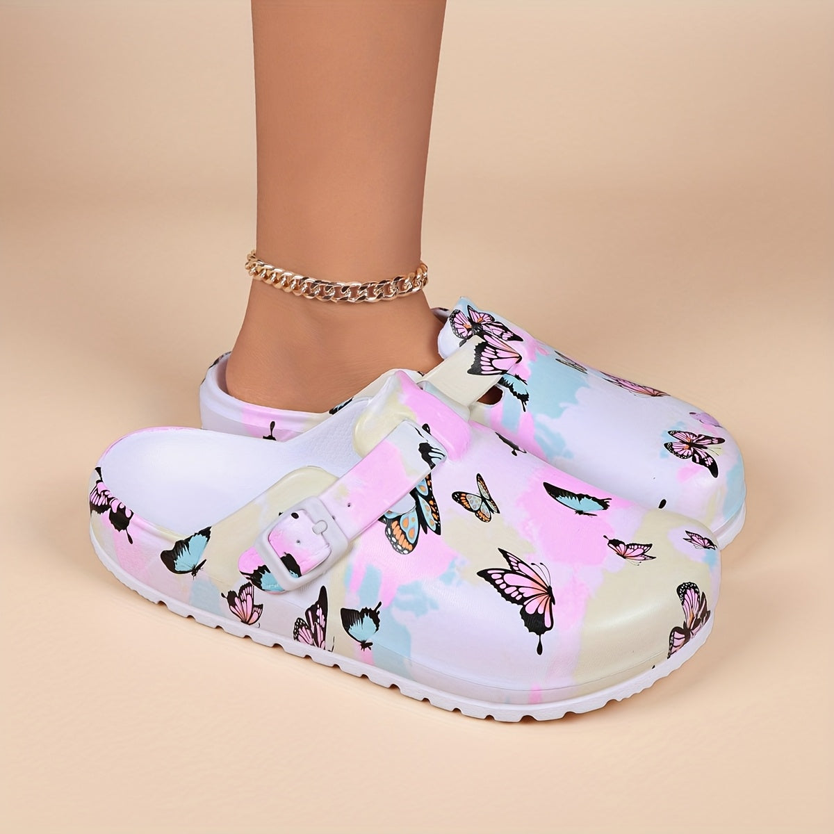 Women's Butterfly Print Adjustable Clogs EVA Lightweight Slip-On Shoes