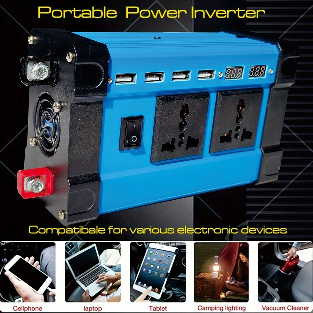 Inversor de corriente de DC12V a AC110V 300W con 4 puertos USB, enchufes universales y pantalla LED