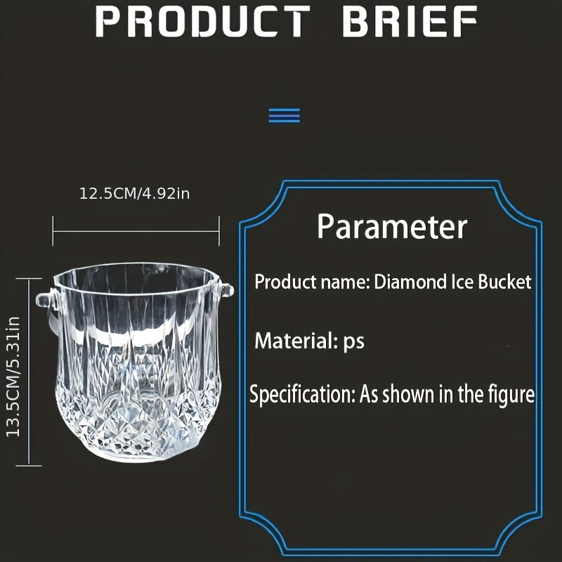 1 dona shaffof plastik muz chelak, tutqich bilan, muz qalamchalari va ichimliklar uchun tub, partiyalar va ichimliklar uchun, kokteyl barlari uchun ideal.