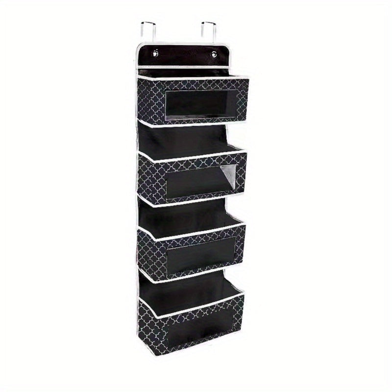 4-Tier Door Hanging Organizer with Clear Window Steel Hook Space Saving Storage for Bathroom Nursery Bedroom Toys