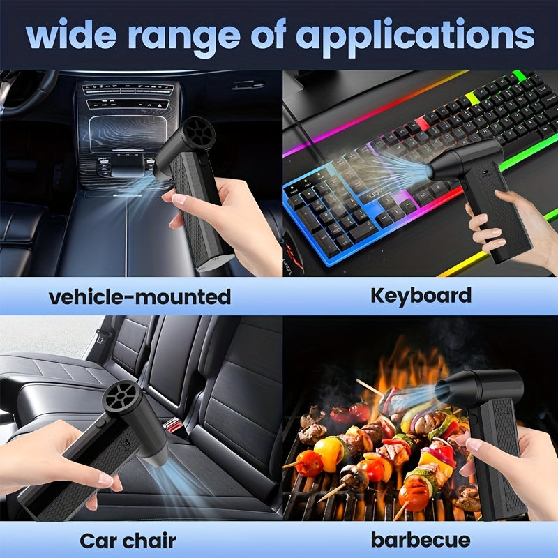Portativ Mini Turbo Jet Simsiz Qo'l Dust Blower 8000mAh Li-ion Qayta Zaryadlanadigan Batareya, USB Zaryadlash, Avtomobillar, Klaviaturalar, Avtomobil O'rindiqlari va Grillar uchun Ko'p Maqsadli Havo Tozalagich