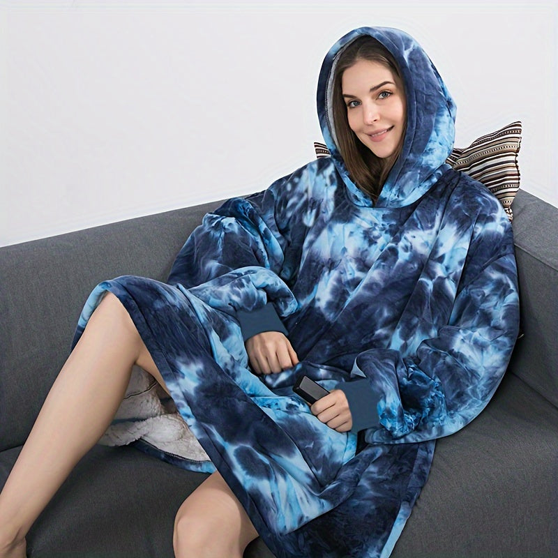 Wearable Blanket Hoodie for Women and Men Oversized Sherpa Hooded Sweatshirt with Large Pocket