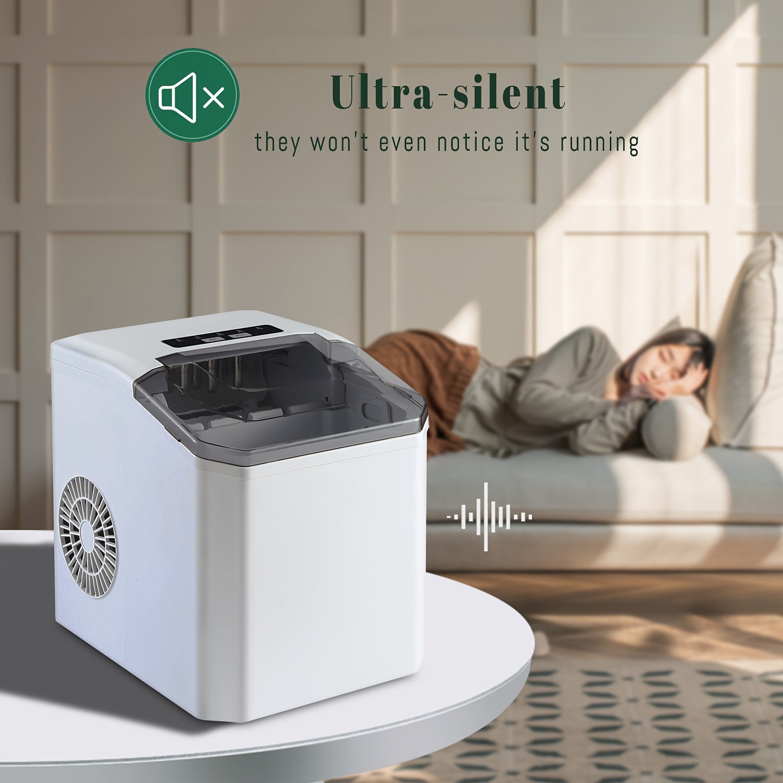 Countertop Ice Maker Black White Produces Nugget Ice 15.88kg/24h