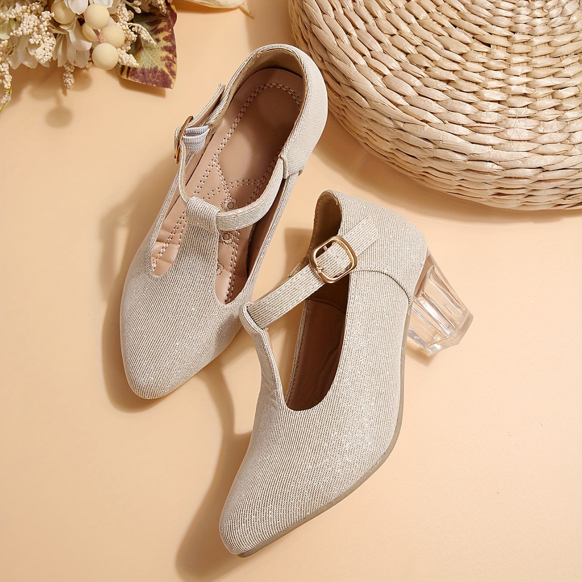 Girls High Heeled Shoes Spring Autumn Embroidered Flower Glitter PVC Pointed Toe